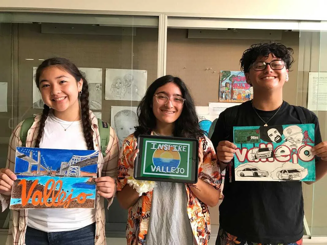 St. Patrick-St. Vincent Catholic High School students Alyssa Chopito, Francesca Maionchi, and Jo Jo Silva