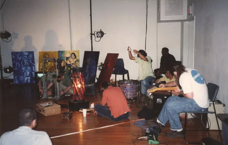 Trummerflora Collective performing in the theater of Sushi Performance and Visual Art 2001